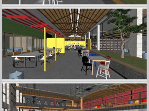工廠改造創(chuàng)客空間咖啡吧SU模型設(shè)計圖下載